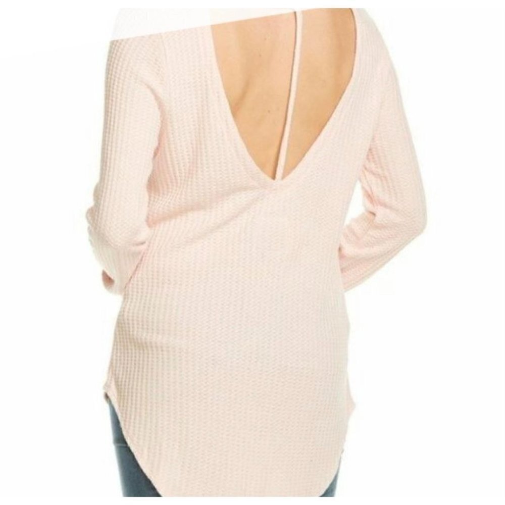 Chaser Women's Tback Scoop Back Pink Thermal Waffle Long Sleeve Shirt Size Small